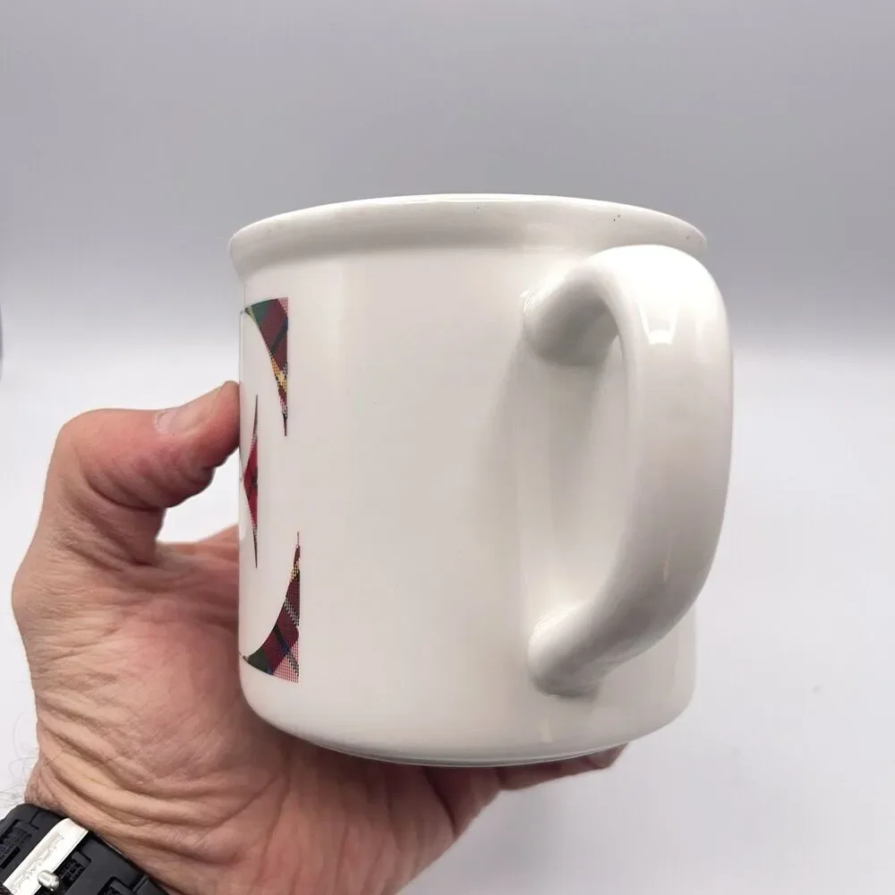 Pottery Barn Monogram Red Plaid “E” Mug